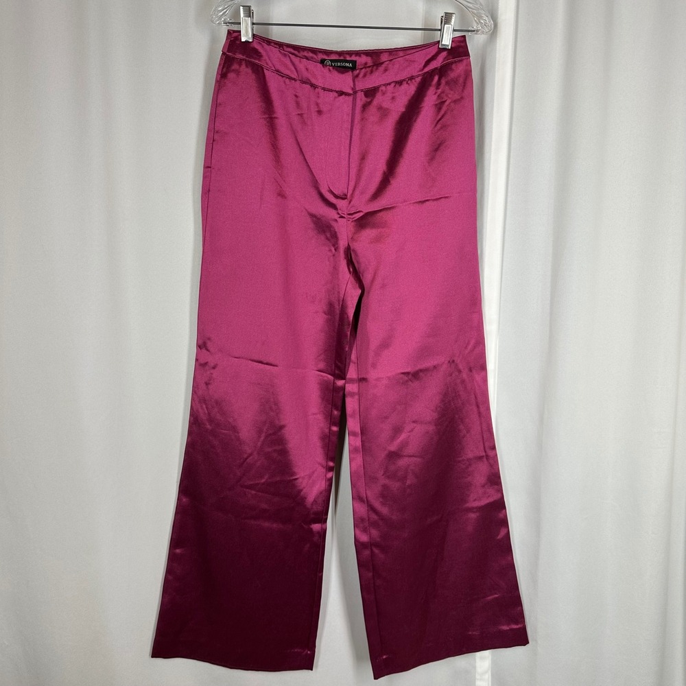 Versona Modern Size 8 Magenta Satin Wide Leg Pants Y2K Evening Party READ